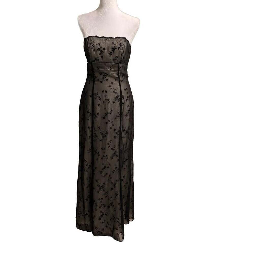 Vtg Niki Livas Strapless Burnout Mesh Formal Maxi Dress Vamp Whimsy Goth 7/8